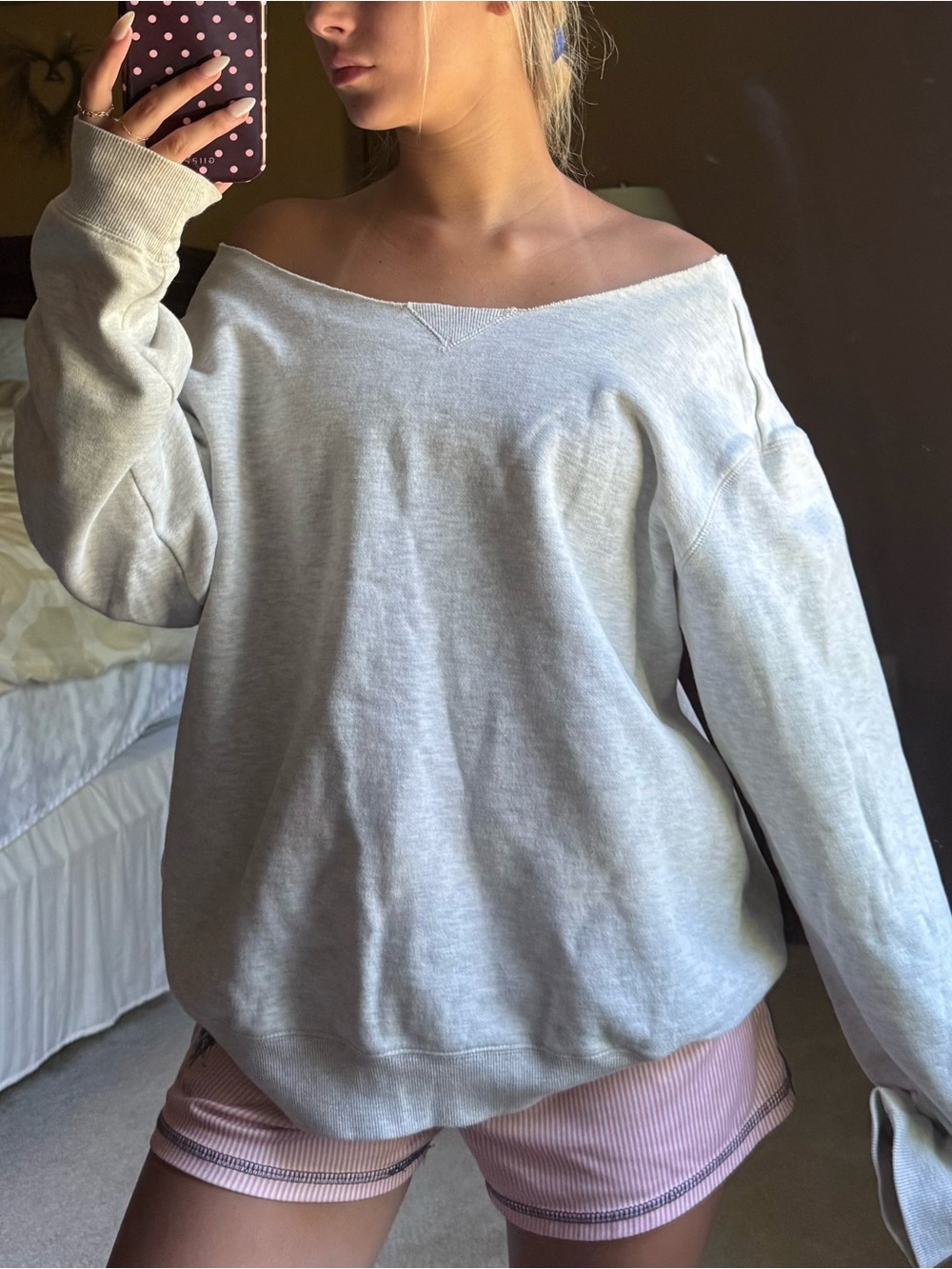 Women's Off-Shoulder Light Gray Pullover Sweatshirt
